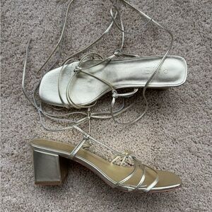 Raye Metallic Gold Strappy Heeled Sandals, Size 10